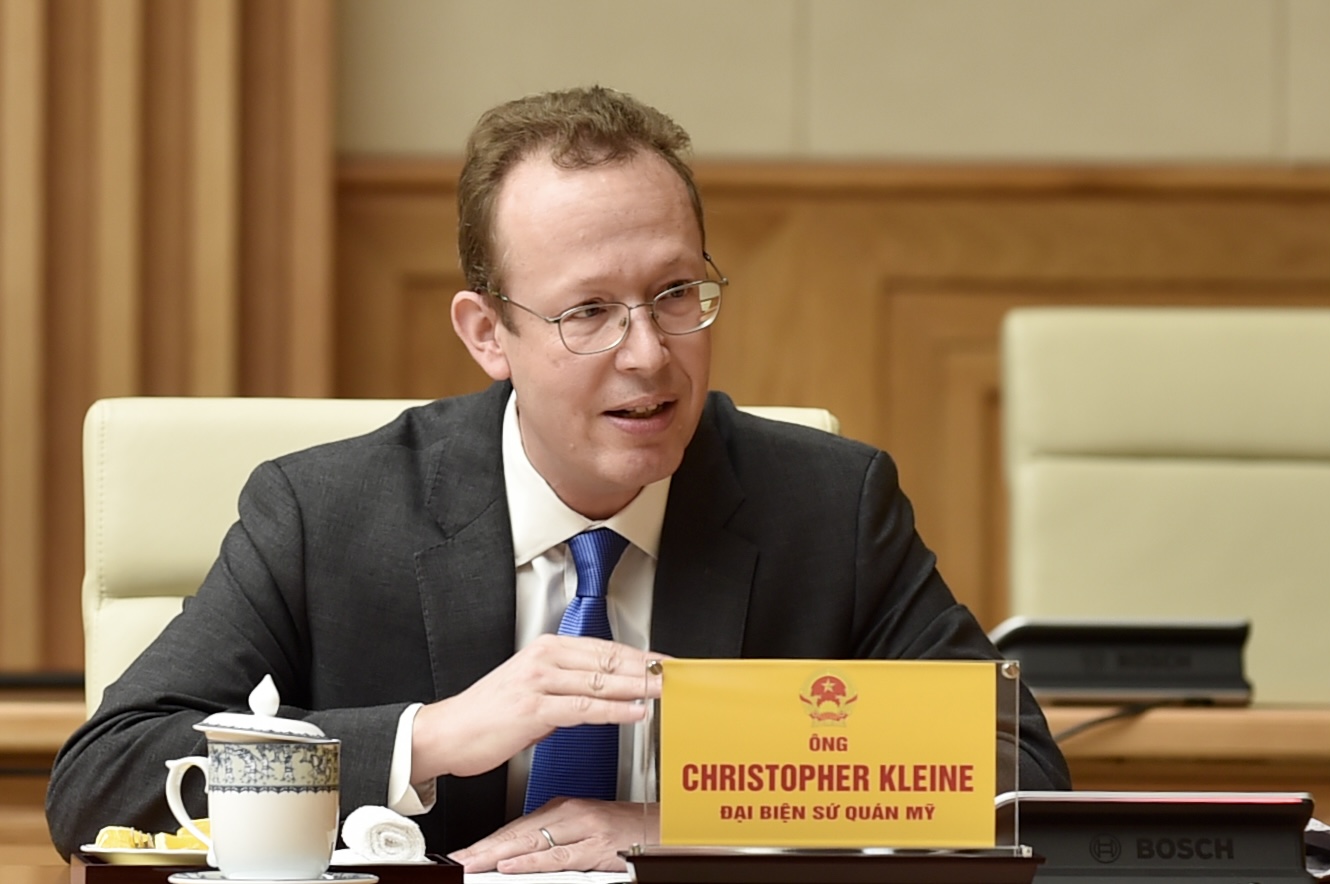 Ông Christopher Klein, Đại biện Đại sứ quán Hoa Kỳ phát biểu tại buổi tiếp - Ảnh: VGP/Nhật Bắc