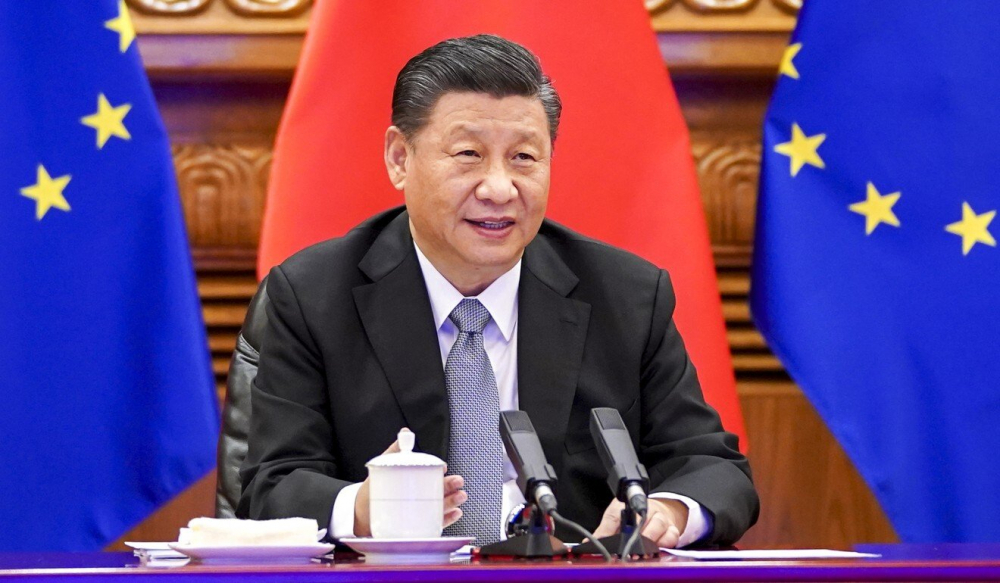 Chủ tịch Trung Quốc Tập Cận Bình trong buổi công bố ký kết hiệp định đầu tư Trung Quốc-EU. Ảnh Xinhua