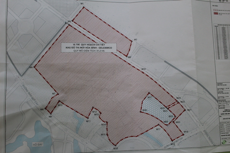  Đồ án Quy hoạch chi tiết KĐTM Hoà Bình – Geleximco có diện tích đất ở vượt 268% so với diện tích đất ở theo đồ án Điều chỉnh quy hoạch chung thành phố Hoà Bình đến năm 2035 (Ảnh: Bản đồ ranh giới quy hoạch xây dựng Đồ án quy hoạch chi tiết khu đô thị mới Hòa Bình-Geleximco/ Nguồn: hoabinh.gov)